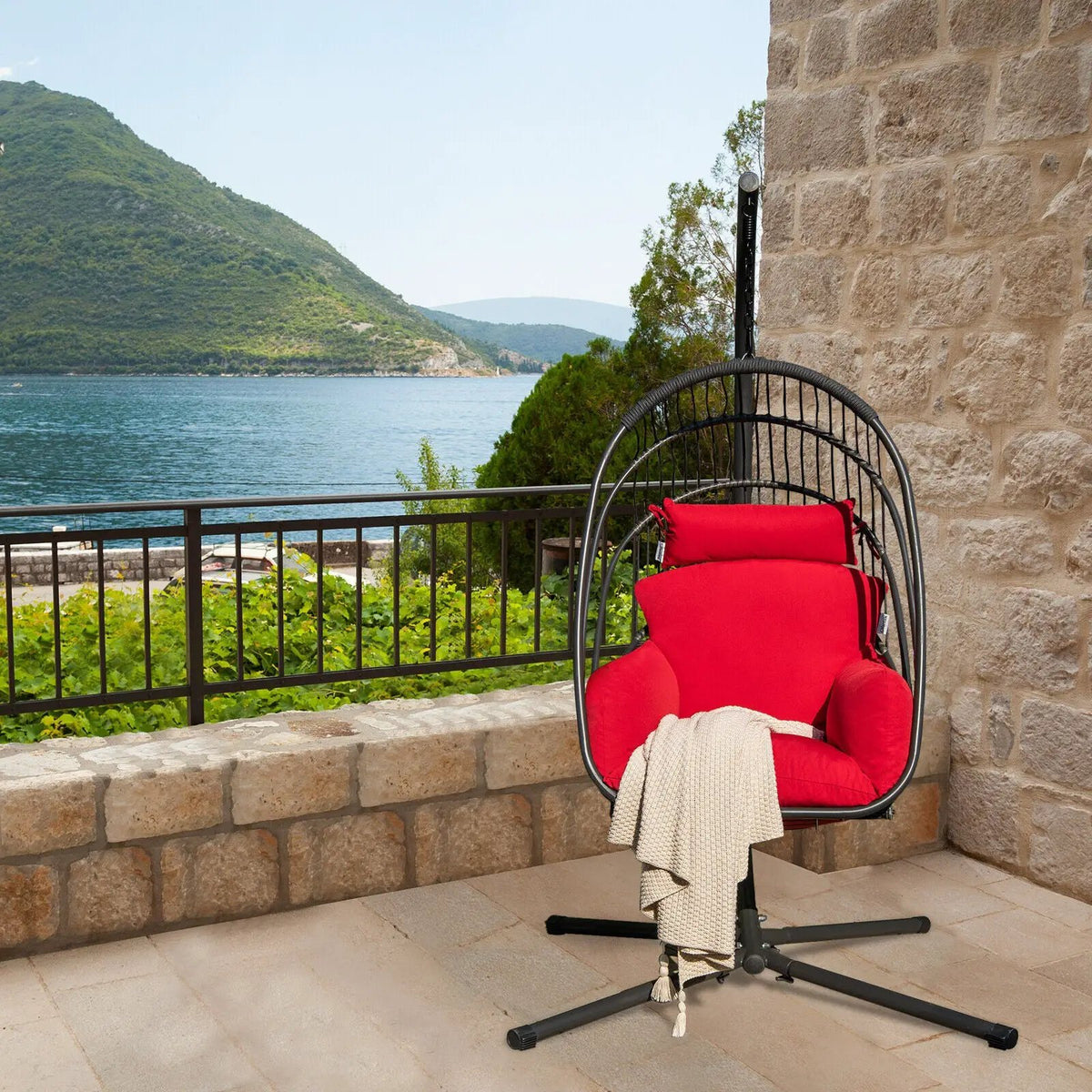 Hanging Folding Egg Chair with Stand Soft Cushion Pillow Swing Hammock, photo 2 of 24