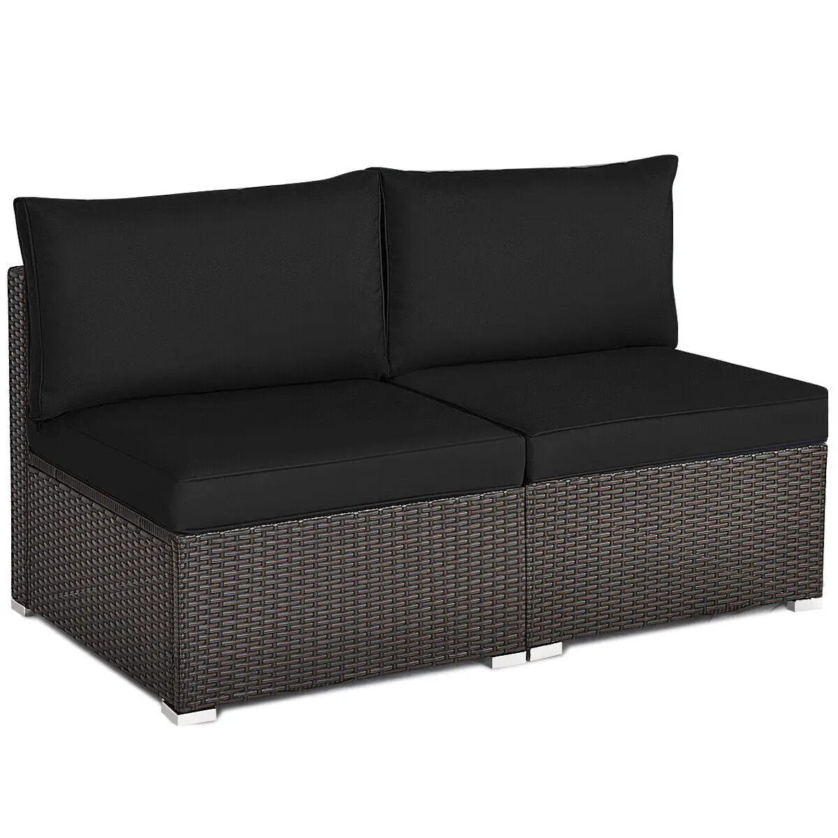 2 Pieces Patio Rattan Armless Sofa Set with 2 Cushions and 2 Pillows by DirectDeals