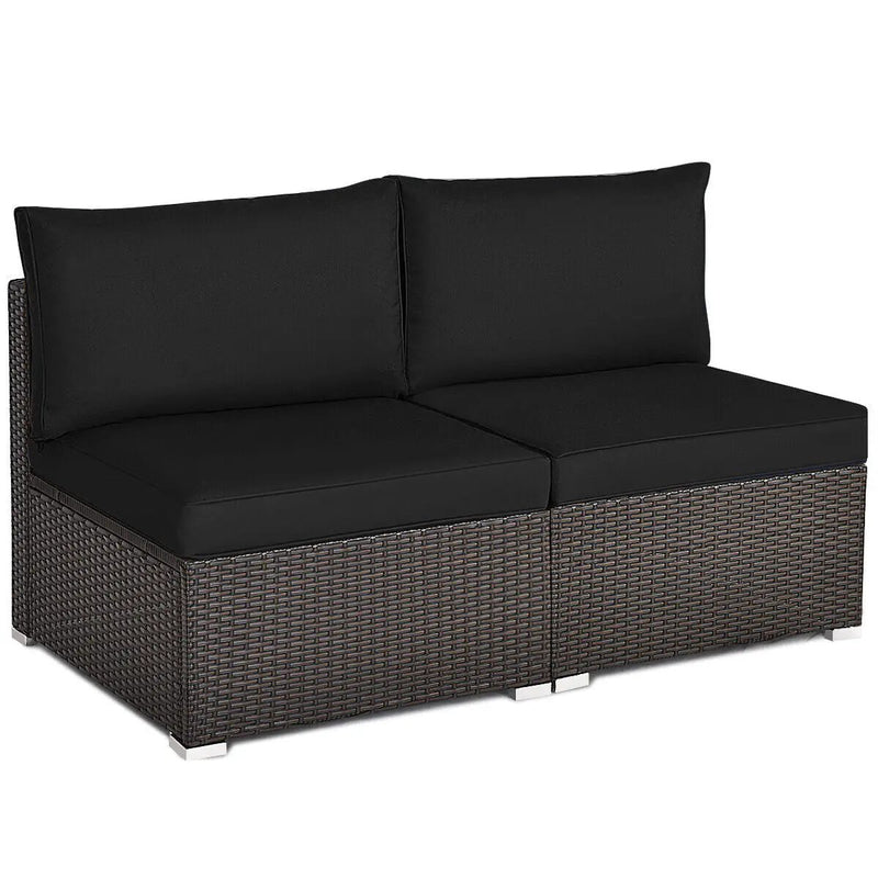2 Pieces Patio Rattan Armless Sofa Set with 2 Cushions and 2 Pillows by DirectDeals