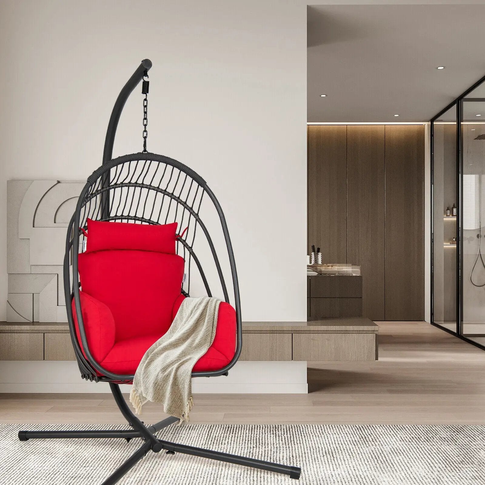 Hanging Folding Egg Chair with Stand Soft Cushion Pillow Swing Hammock by DirectDeals