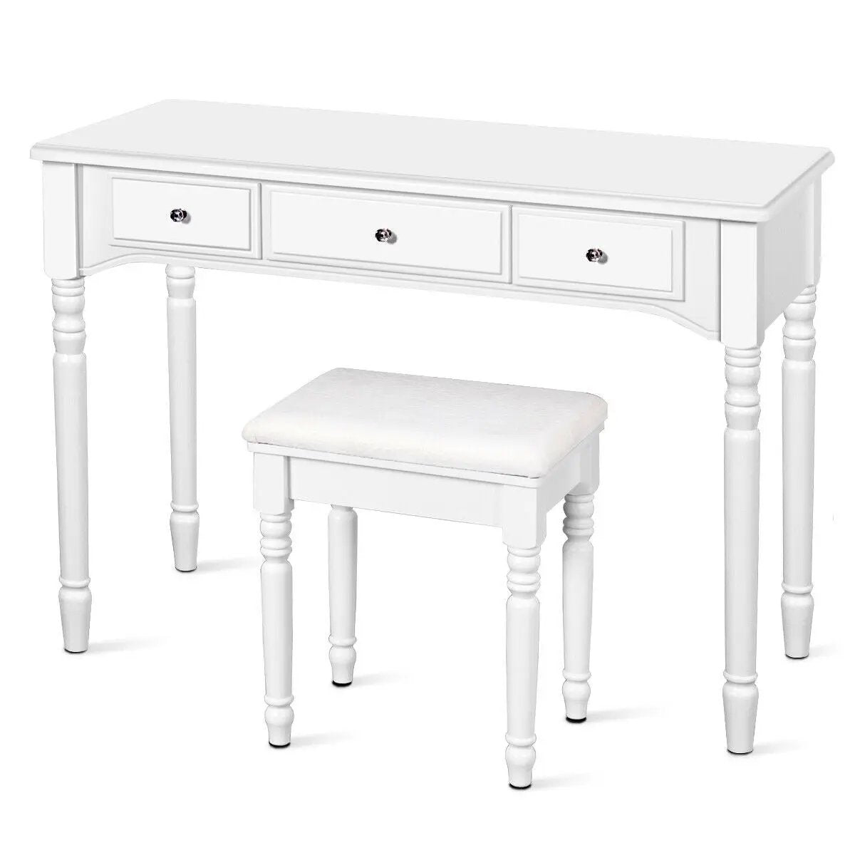 Makeup Dressing Table with Tri-Folding Mirror and Cushioned Stool for Women, photo 4 of 9