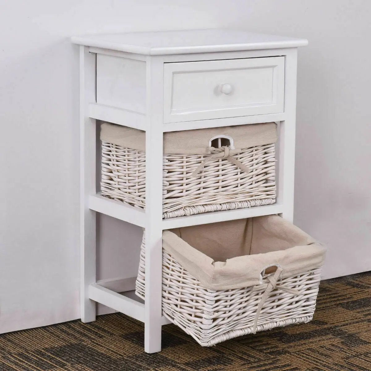 3 Tier Set of 2 Wood Nightstand with 1 and 2 Drawer by DirectDeals