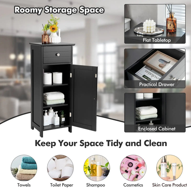 Wooden Bathroom Floor Storage Cabinet with Drawer and Shelf by DirectDeals