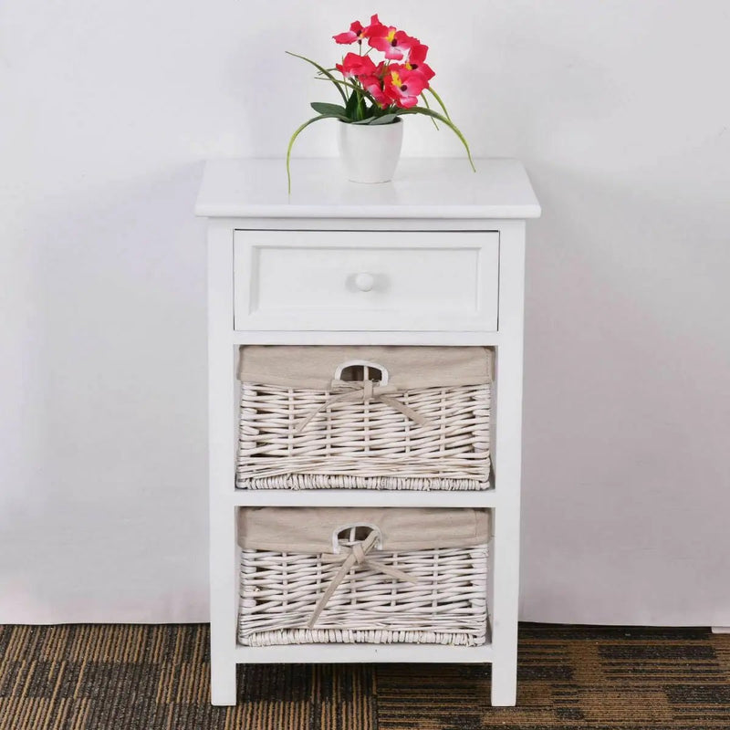 3 Tier Set of 2 Wood Nightstand with 1 and 2 Drawer by DirectDeals