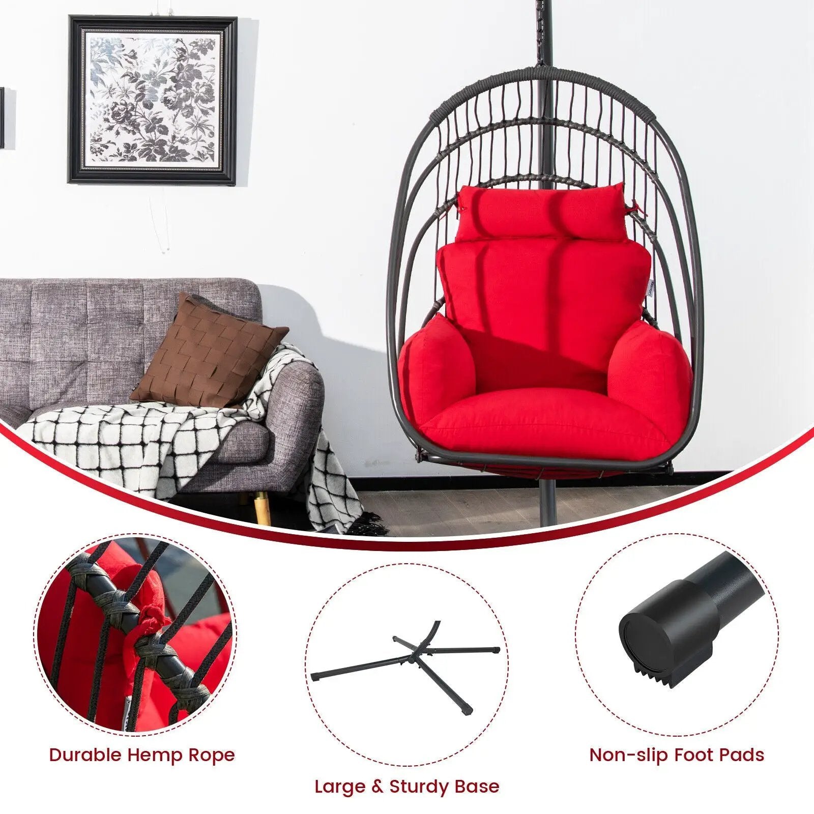 Hanging Folding Egg Chair with Stand Soft Cushion Pillow Swing Hammock by DirectDeals