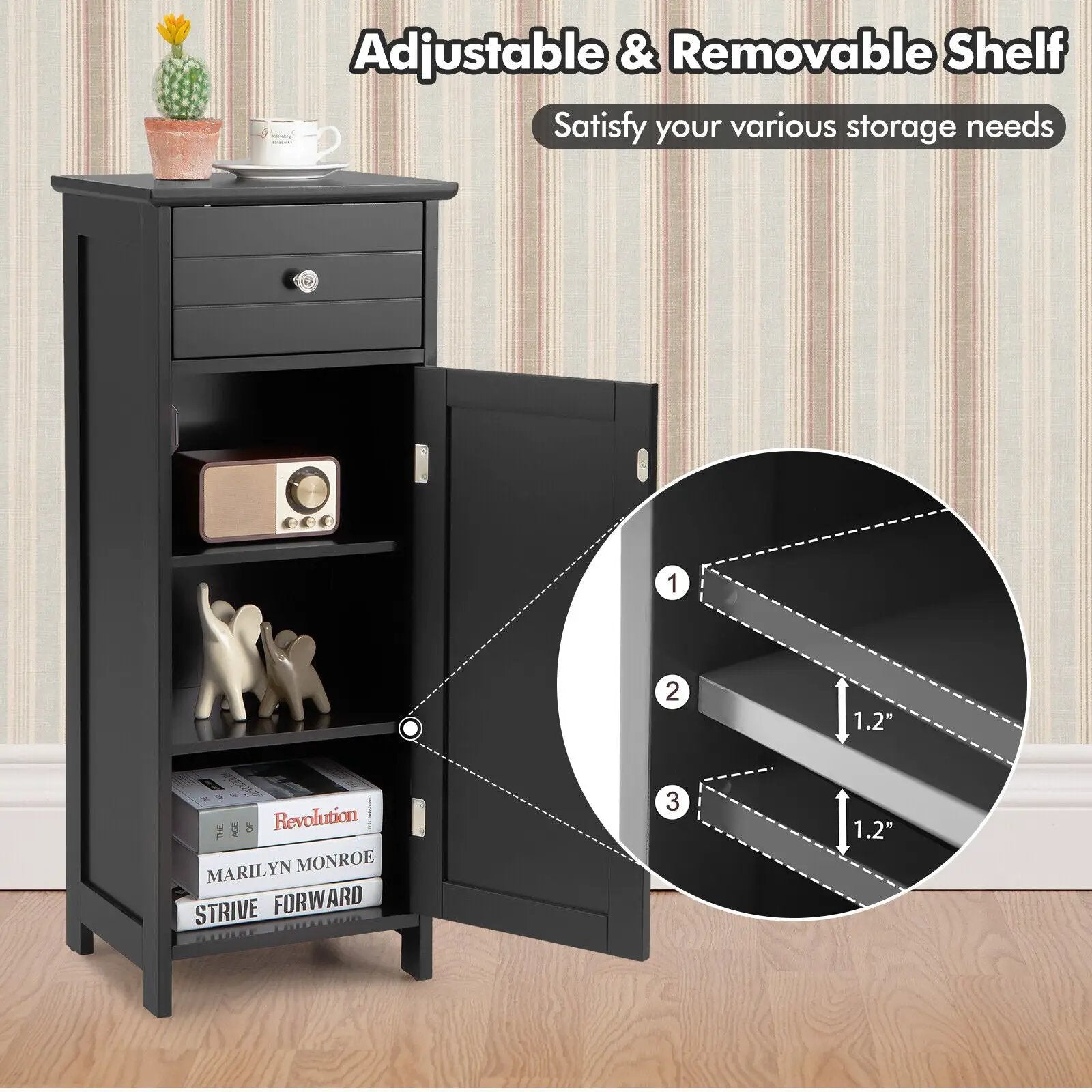 Wooden Bathroom Floor Storage Cabinet with Drawer and Shelf by DirectDeals