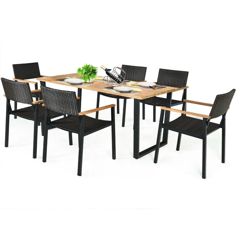 Patented 7 Pieces Outdoor Dining Set with Large Acacia Wood Table Top by DirectDeals