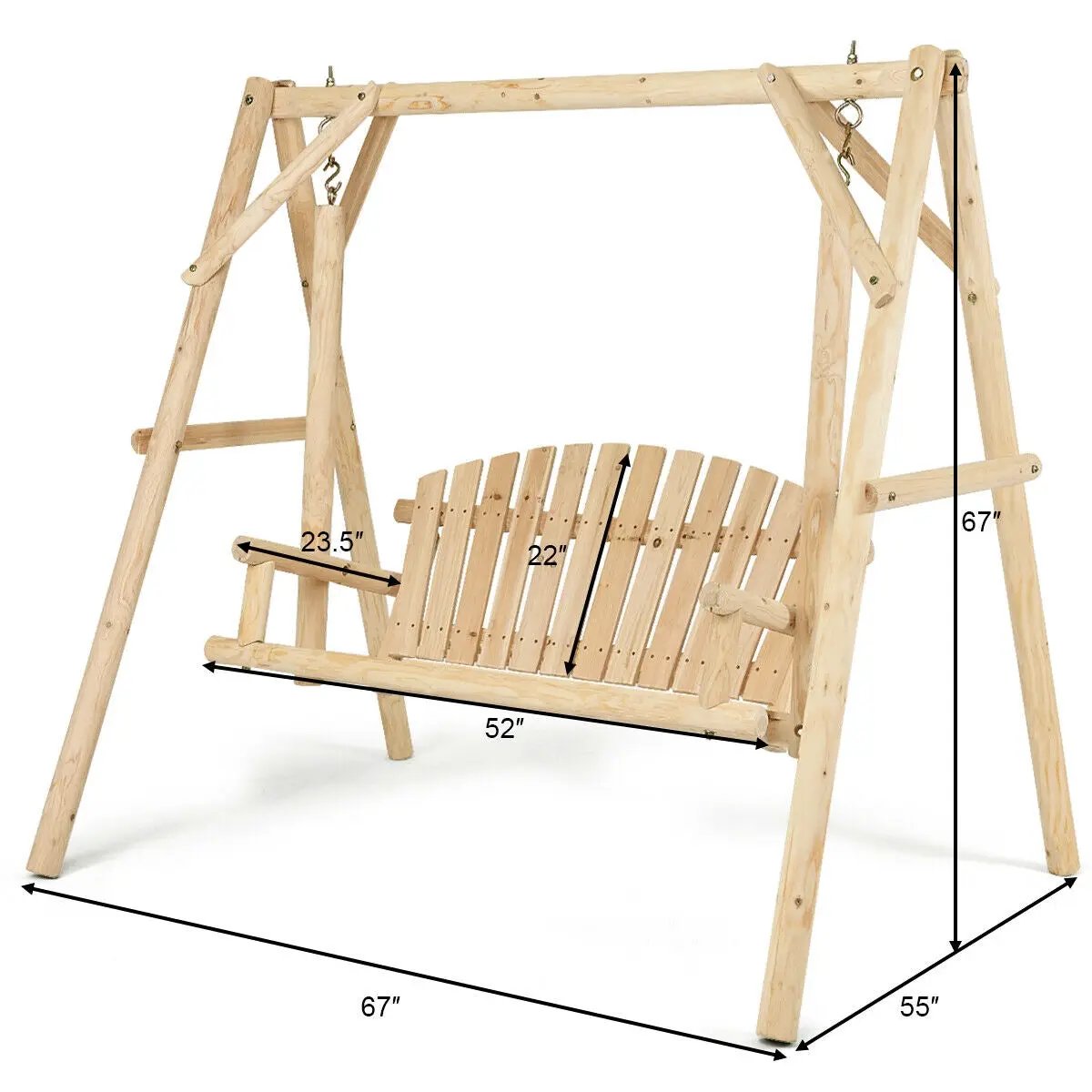 Outdoor Wooden Porch Bench Swing Chair with Rustic Curved Back by DirectDeals