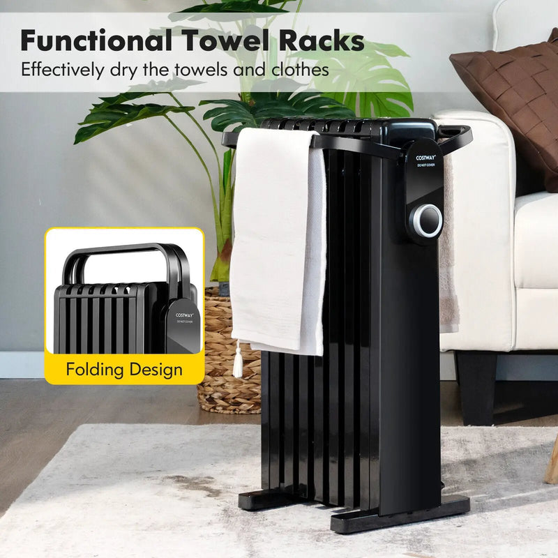 1500W Electric Space Heater Oil Filled Radiator Heater with Foldable Rack by DirectDeals