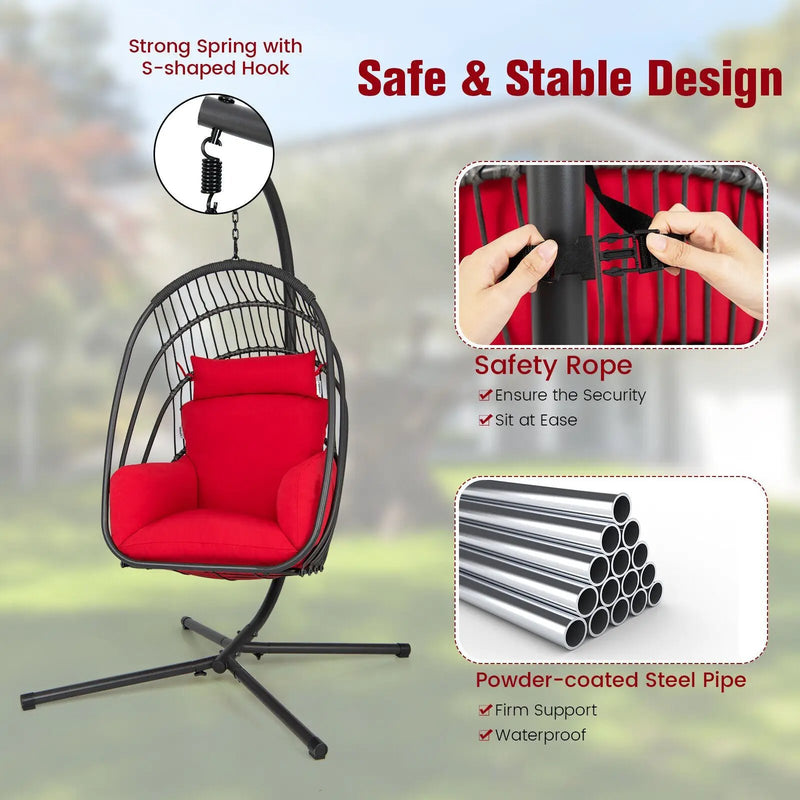 Hanging Folding Egg Chair with Stand Soft Cushion Pillow Swing Hammock by DirectDeals