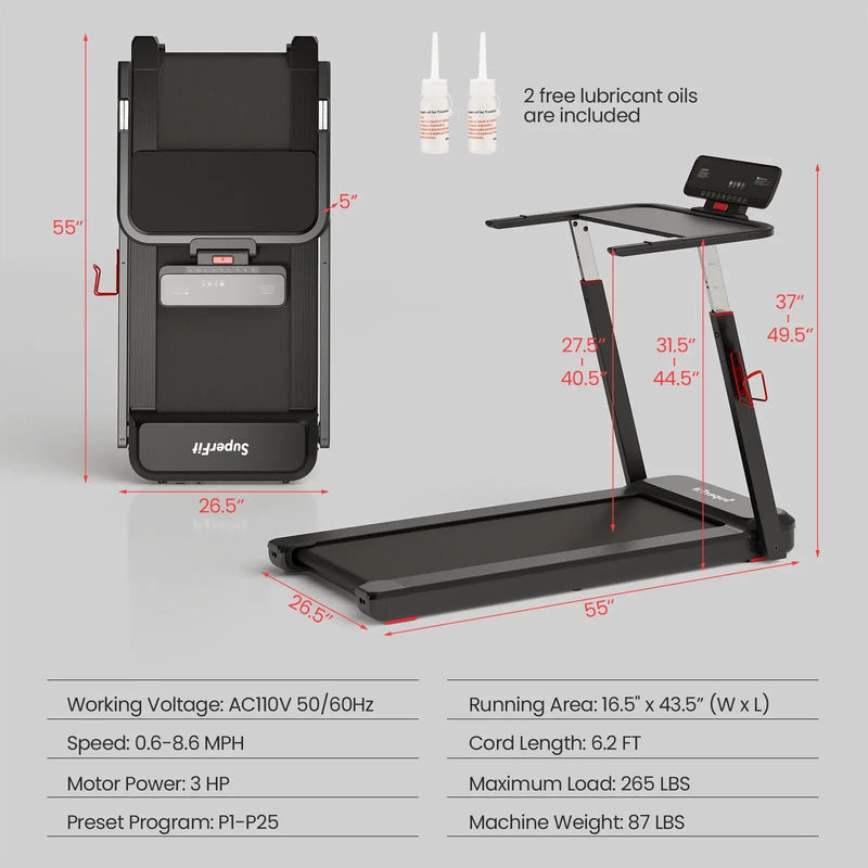 3HP Folding Treadmill with Adjustable Height and APP Control by DirectDeals