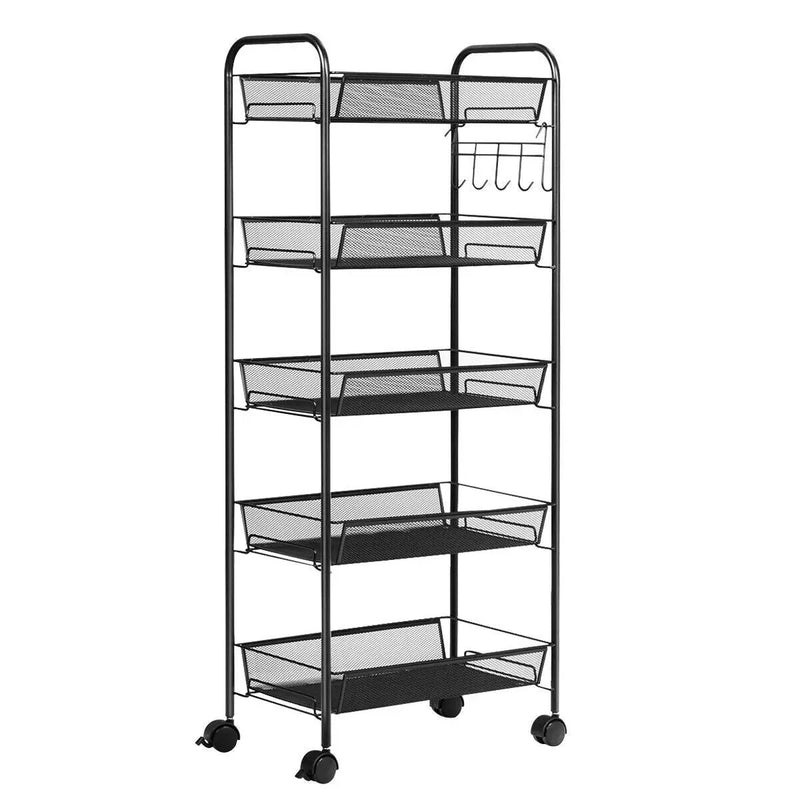5 Tier Mesh Rolling File Utility Cart Storage Basket-Black by DirectDeals