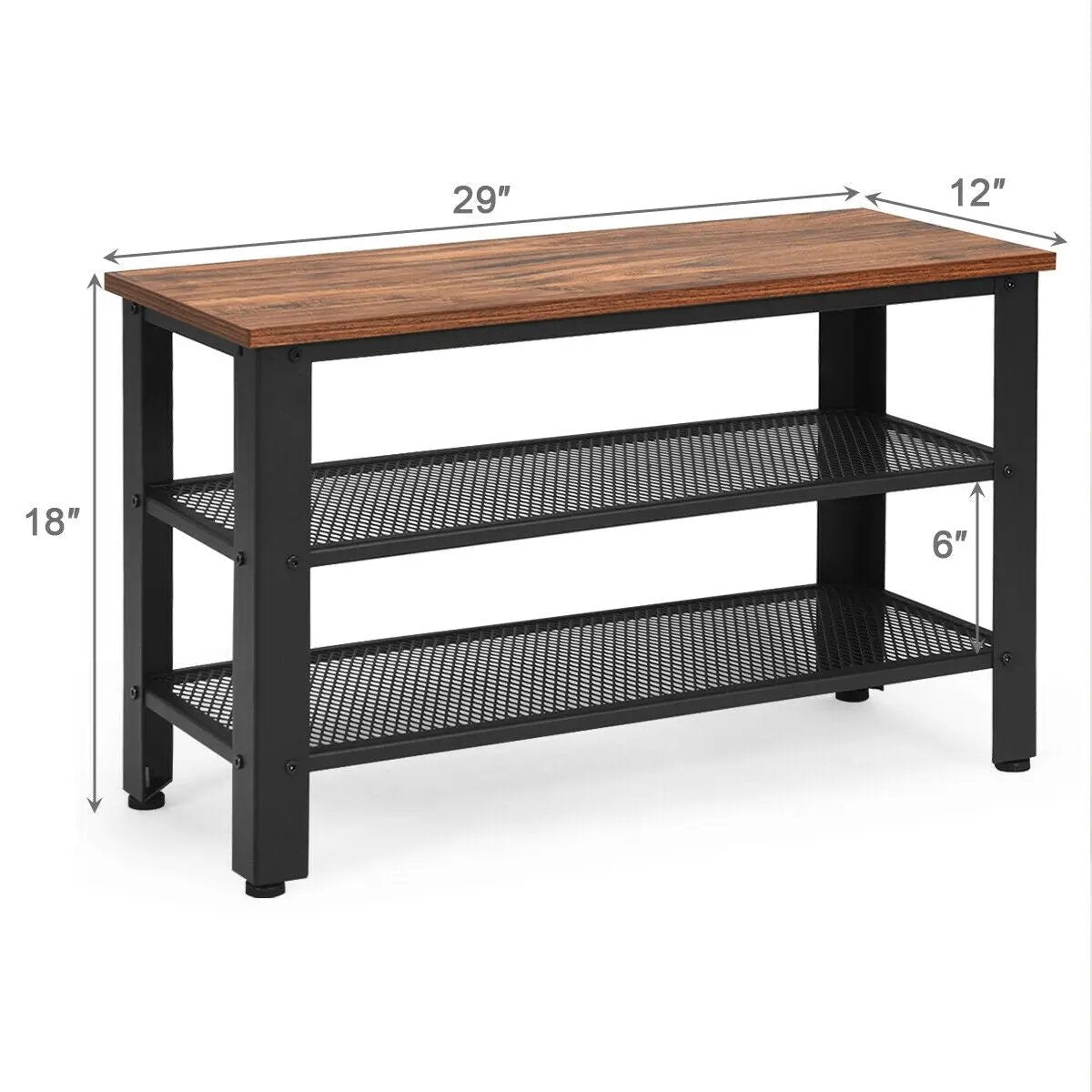 3-Tier Shoe Rack Industrial Shoe Bench with Storage Shelves, photo 4 of 5