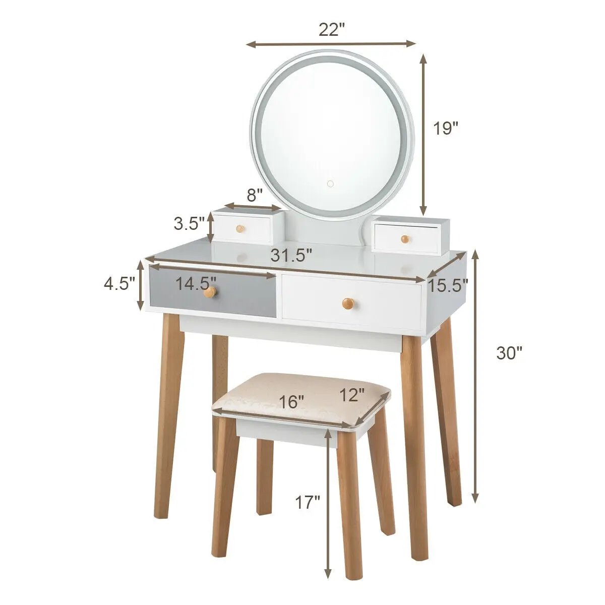 Makeup Dressing Table with 4 Drawers and Lighted Mirror by DirectDeals