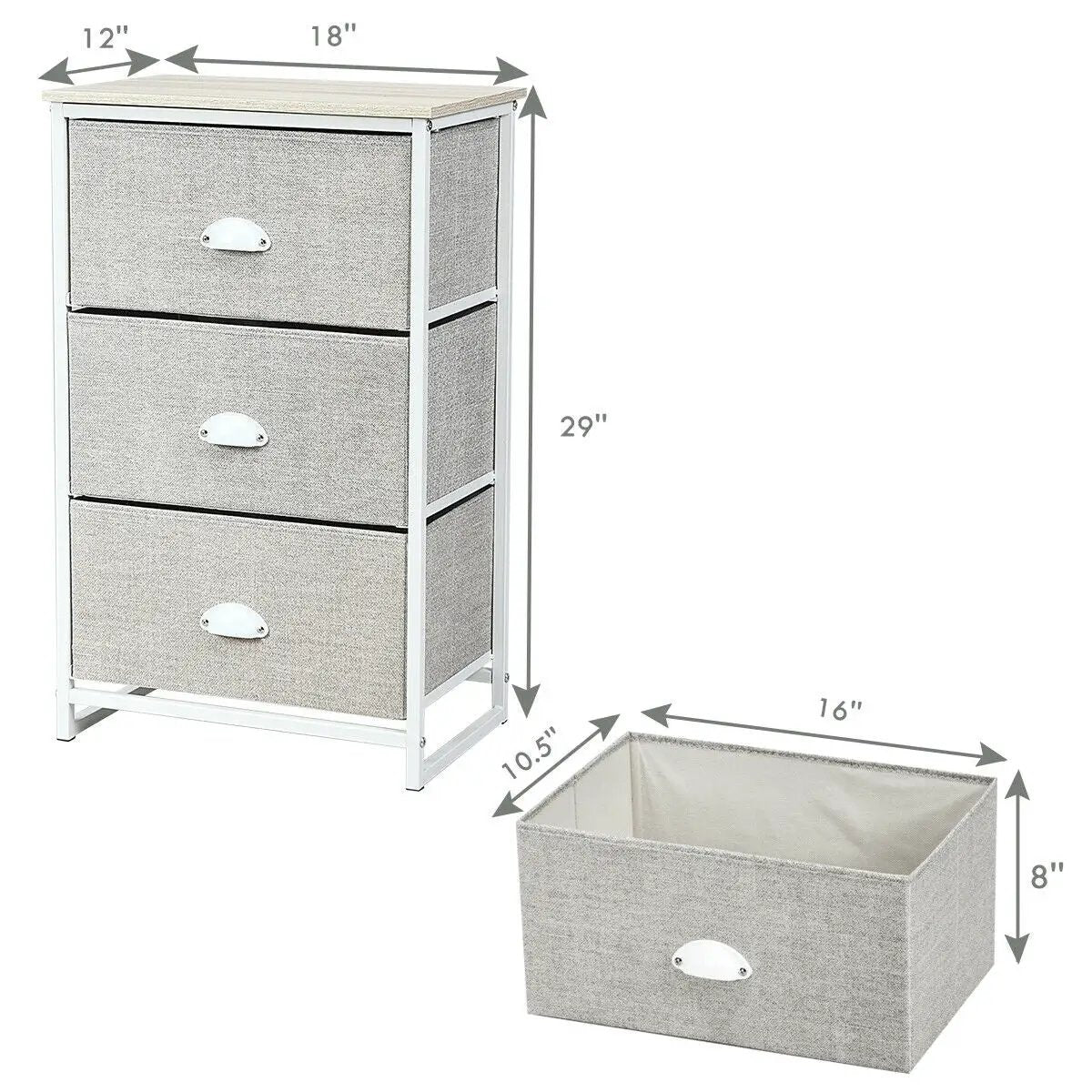 Nightstand Side Table Storage Tower Dresser Chest with 3 Drawers by DirectDeals