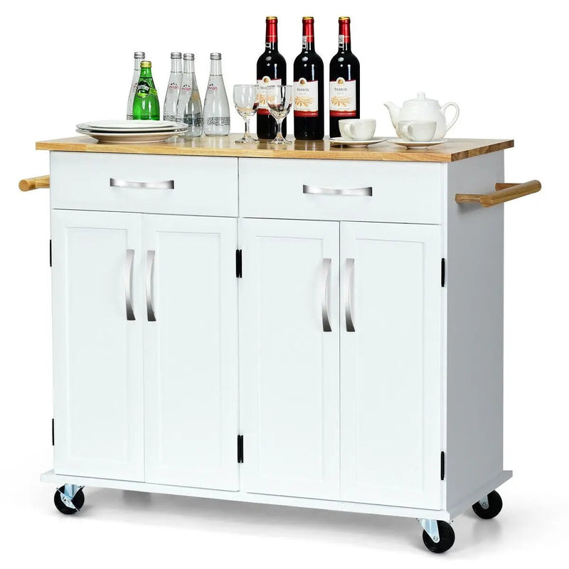 Wood Top Rolling Kitchen Trolley Island Cart Storage Cabinet by DirectDeals