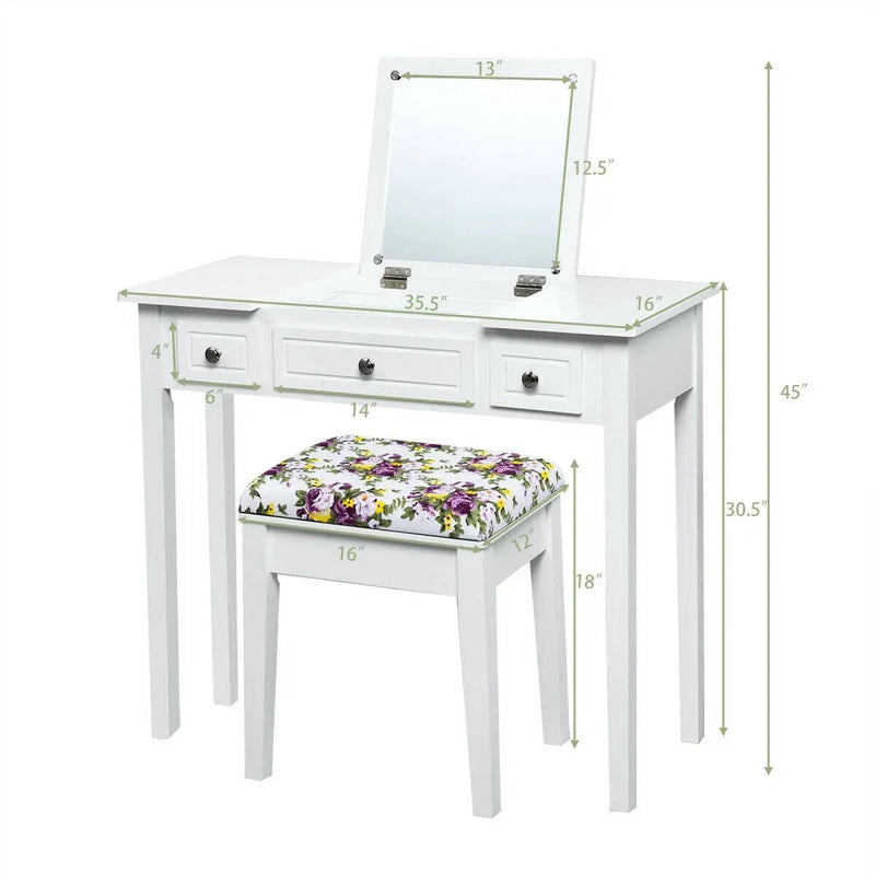 Vanity Dressing Table Set with Flip Top Mirror and 3 Drawers by DirectDeals