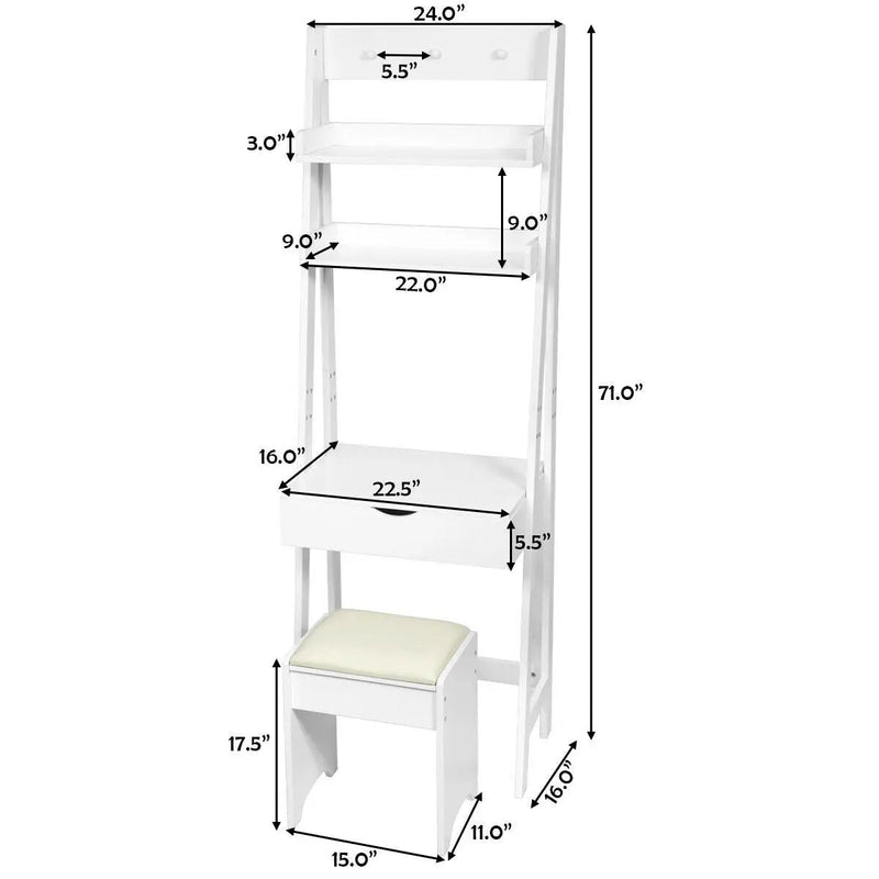 3-in-1 Modern Shelf Vanity Set with Flip Top Mirror and 6 Makeup Organizers by DirectDeals
