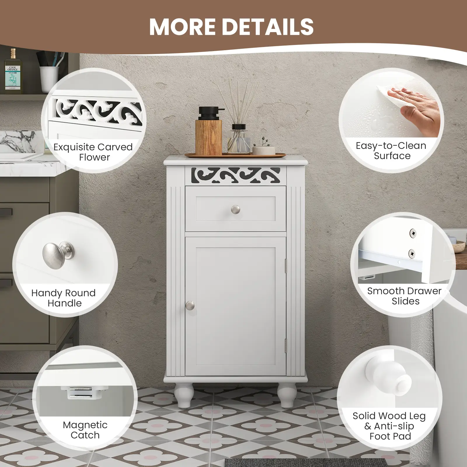 Bathroom Floor Storage Cabinet Organizer with Drawer by DirectDeals