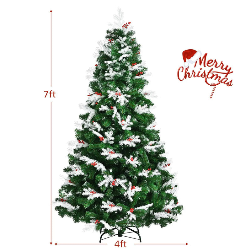 Unlit Snowy Hinged Christmas Tree with Mixed Tips and Red Berries by DirectDeals