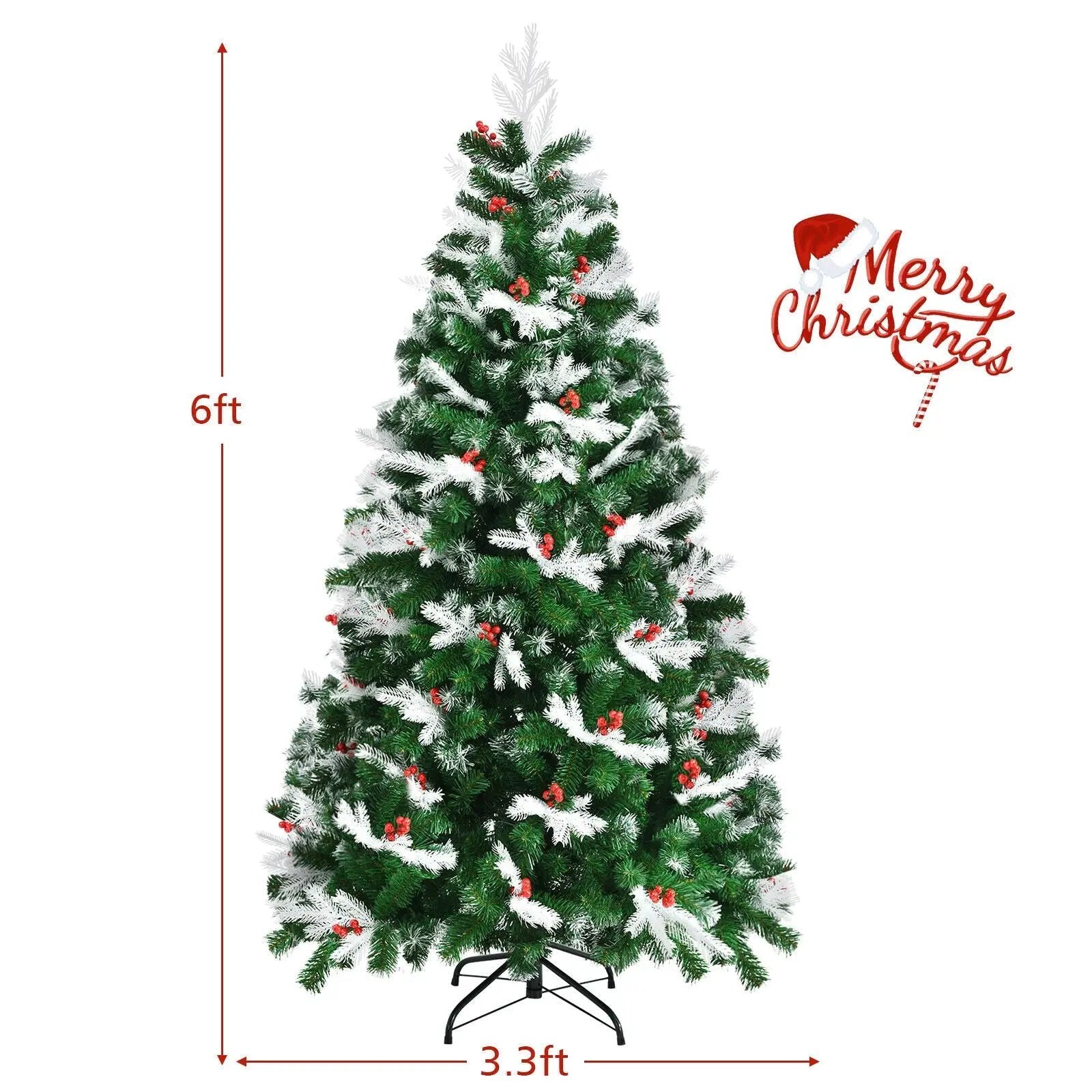 Unlit Snowy Hinged Christmas Tree with Mixed Tips and Red Berries by DirectDeals