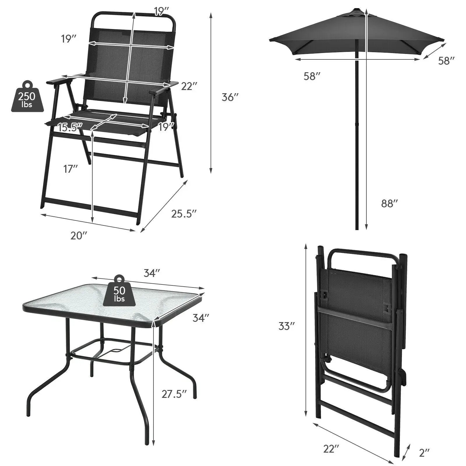 6 Pieces Patio Dining Set with Umbrella-Gray by DirectDeals