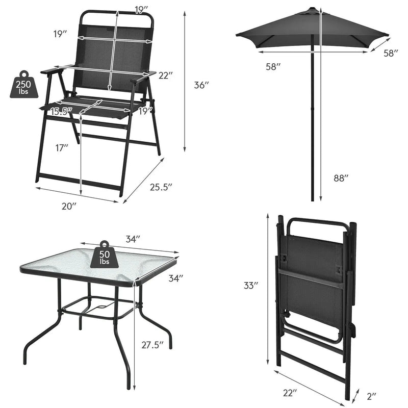 6 Pieces Patio Dining Set with Umbrella-Gray by DirectDeals