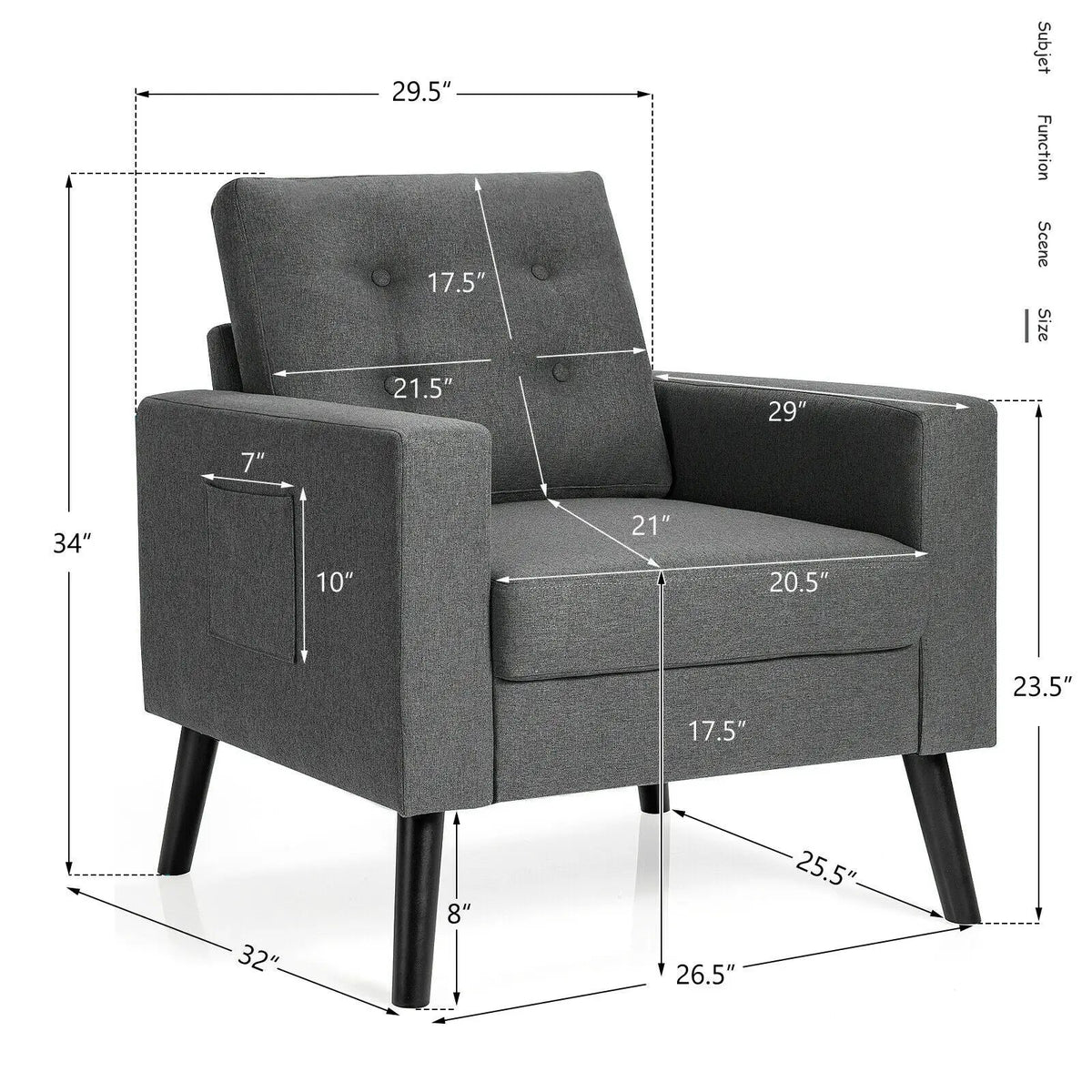 Mid-Century Upholstered Armchair Club Chair with Rubber Wood Legs, photo 5 of 10