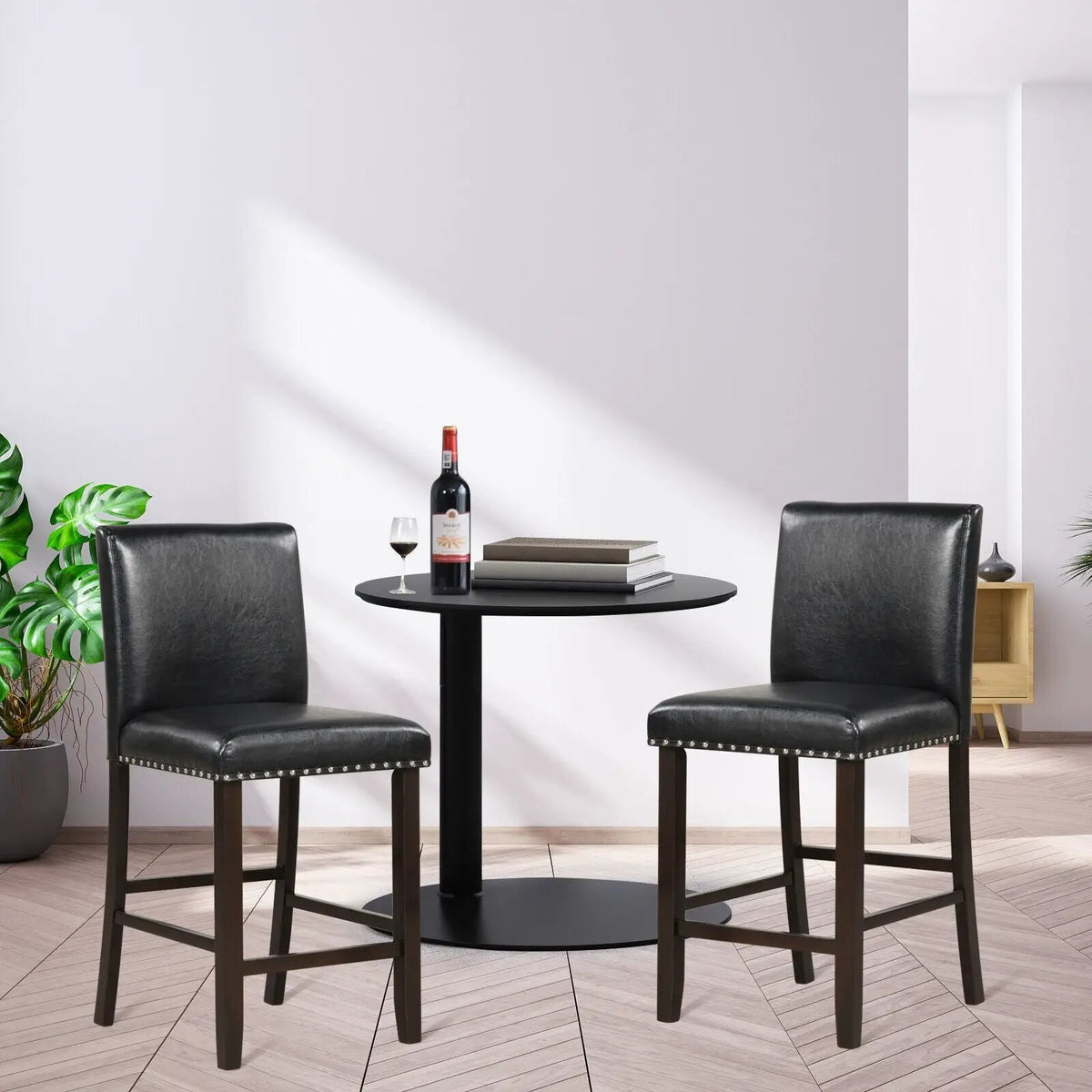 Set of 2 Linen Fabric Bar Stools with Back for Kitchen Island, photo 2 of 16