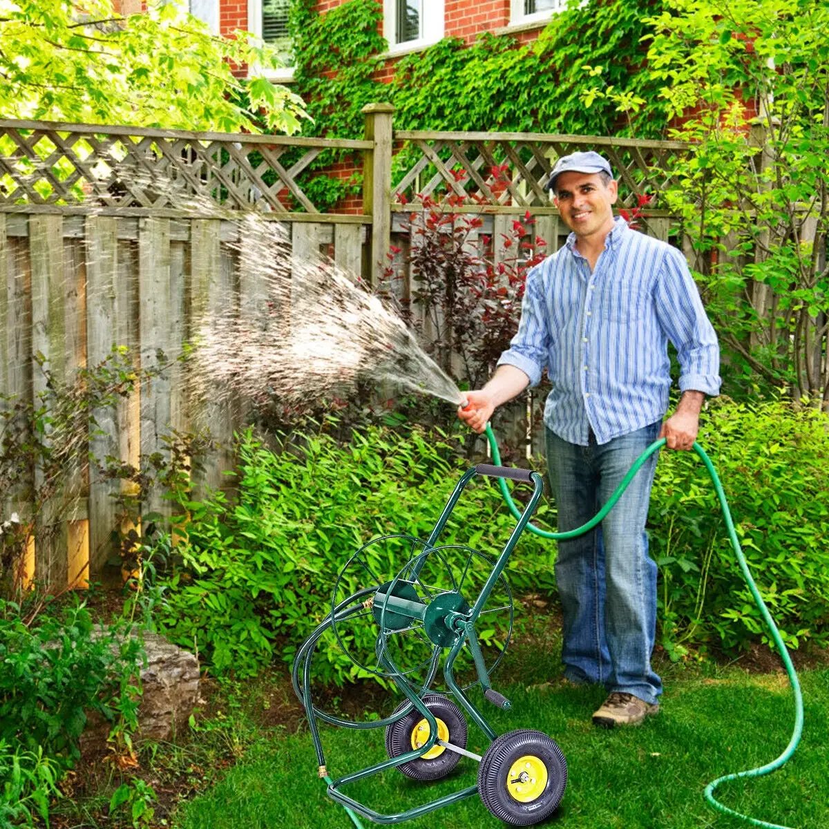 Garden Steel Frame Wheeled Hose Reel Cart by DirectDeals