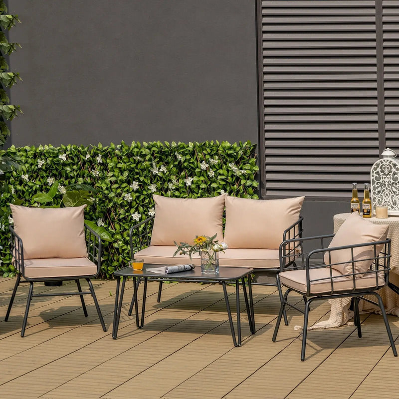 4 Pieces Patio Furniture Set with Seat Back Cushions for Garden-Beige by DirectDeals