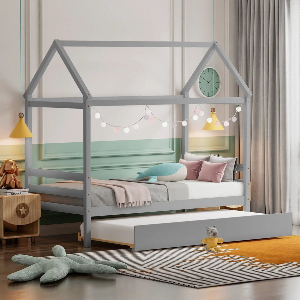 Kids Platform Bed Frame with Roof for Bedroom, photo 2 of 9