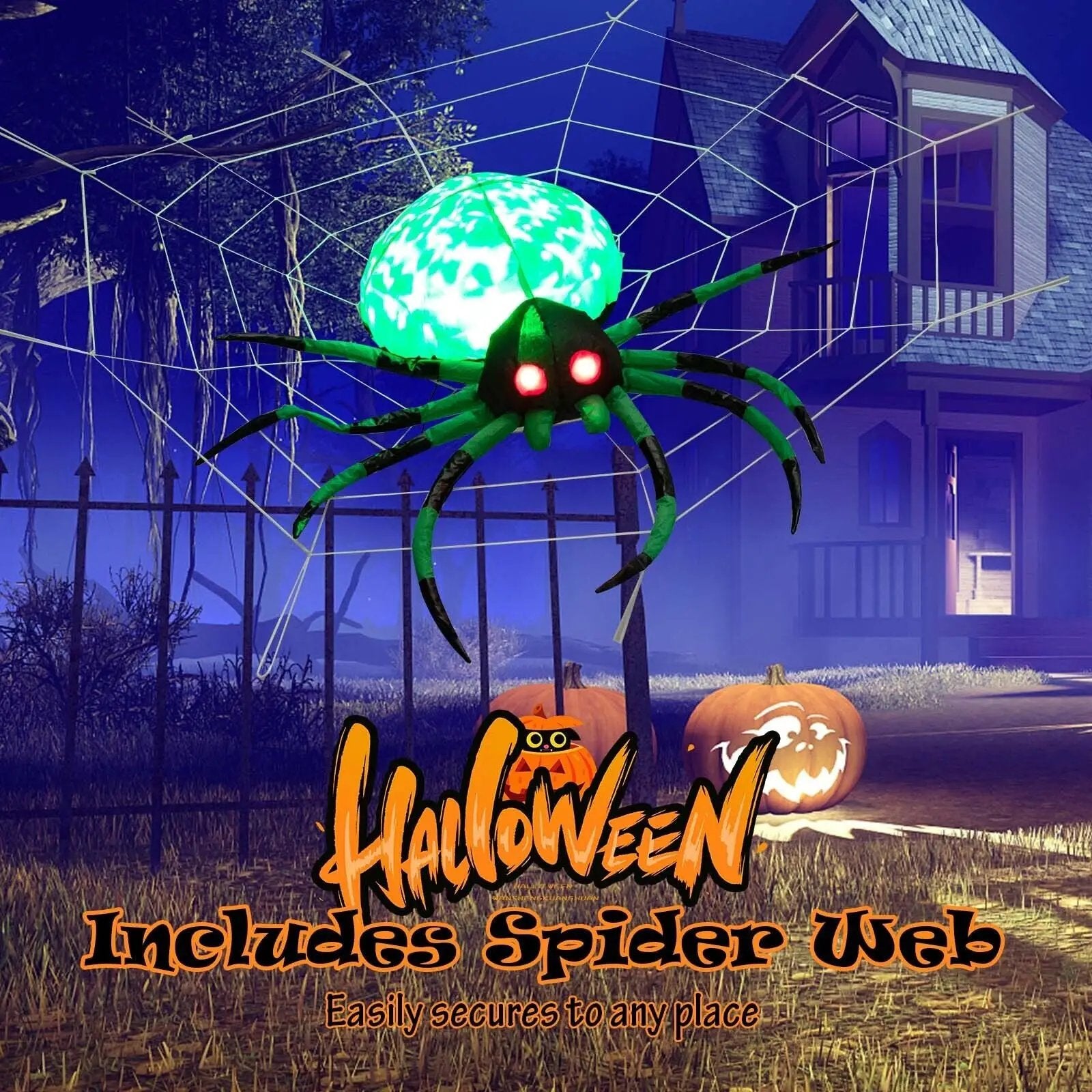 5 Feet Long Halloween Inflatable Creepy Spider with Cobweb and LEDs by DirectDeals