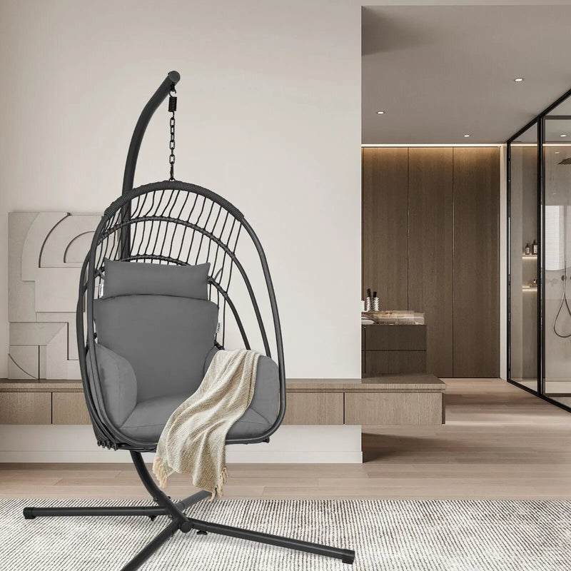 Hanging Folding Egg Chair with Stand Soft Cushion Pillow Swing Hammock by DirectDeals