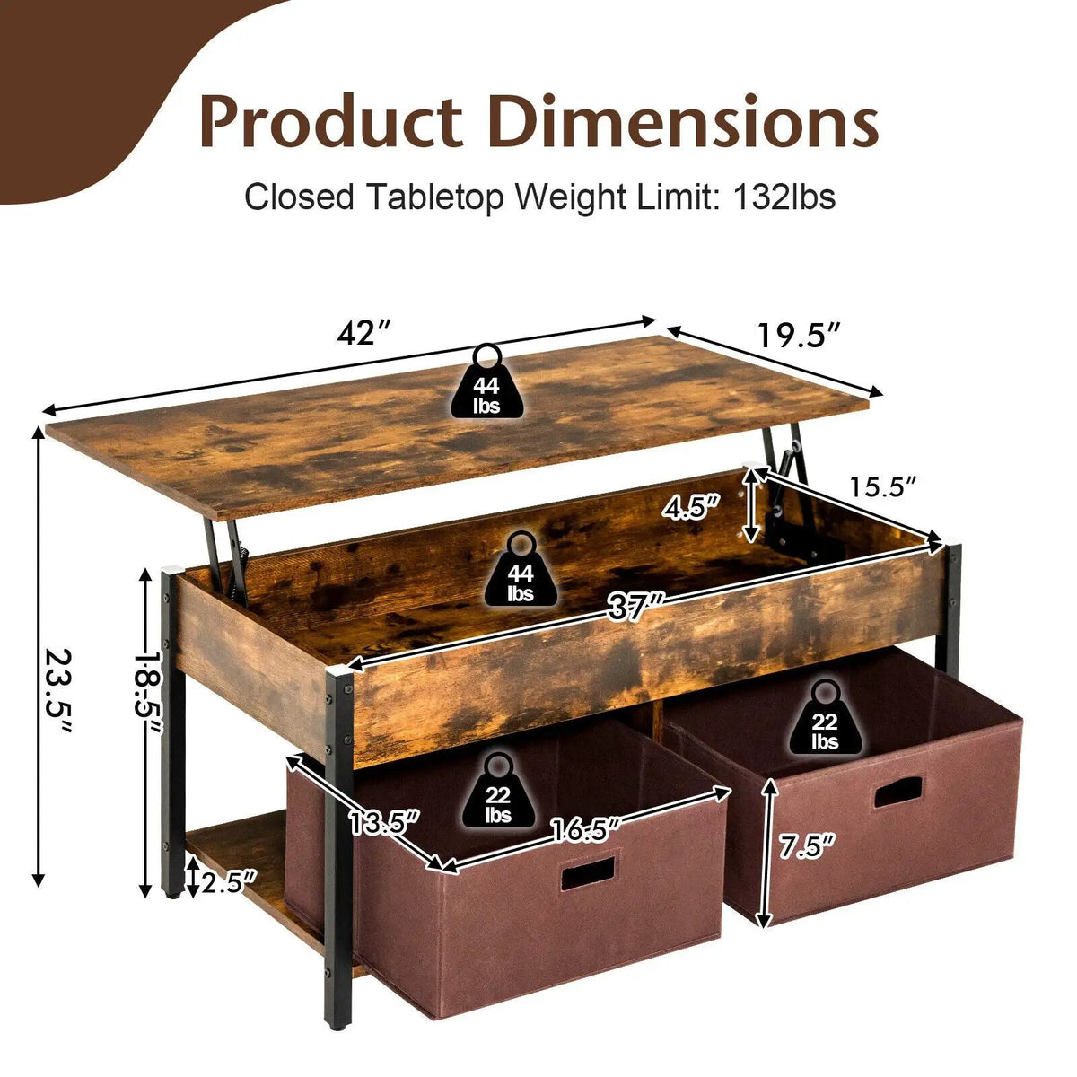 Lift Top Coffee Table Central Table with Drawers and Hidden Compartment for Living Room, photo 10 of 24
