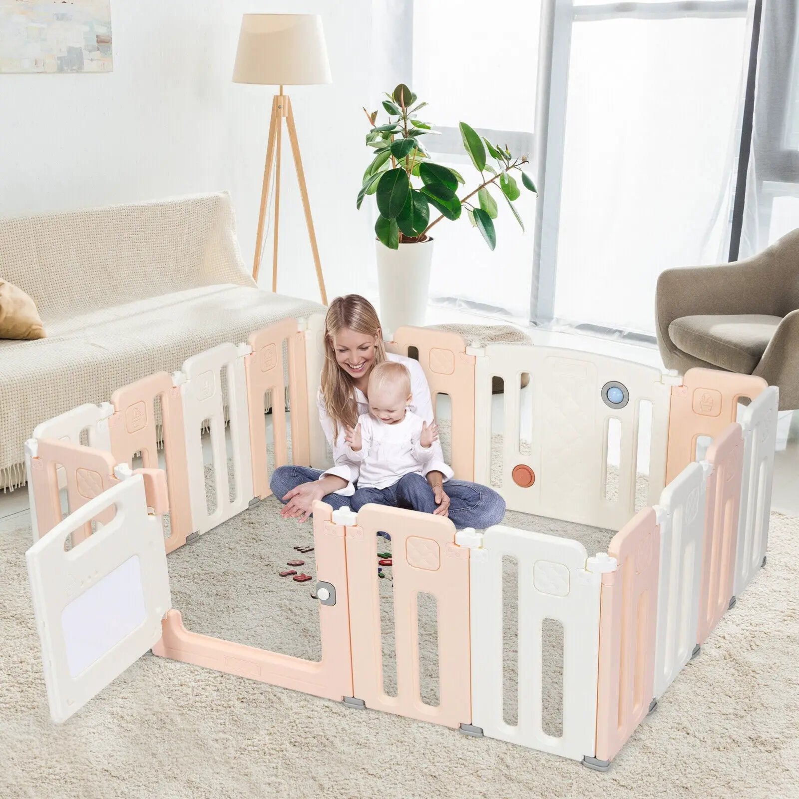 16 Panels Baby Safety Playpen with Drawing Board by DirectDeals