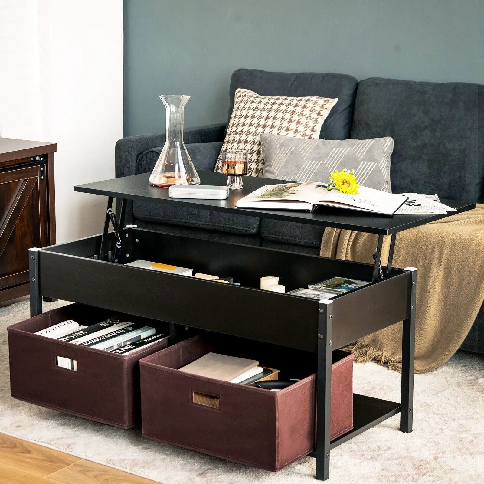 Lift Top Coffee Table Central Table with Drawers and Hidden Compartment for Living Room by DirectDeals