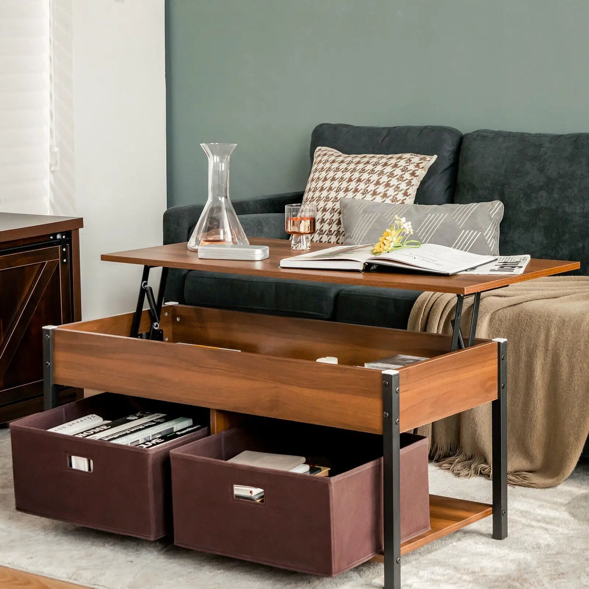 Lift Top Coffee Table Central Table with Drawers and Hidden Compartment for Living Room, photo 3 of 24