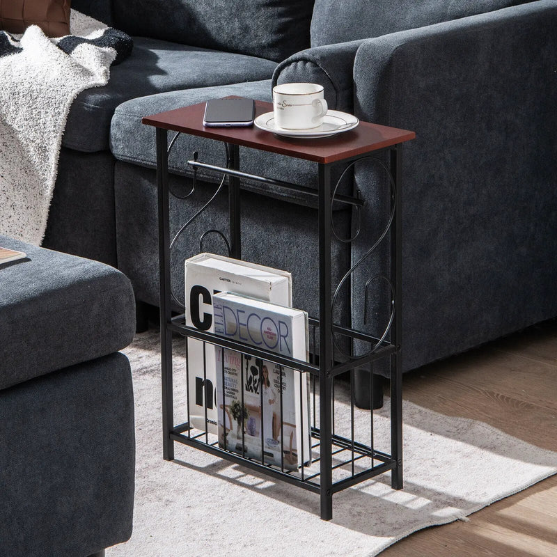 Side Sofa Narrow Table with Removable Paper Holder for Living Room-Brown by DirectDeals