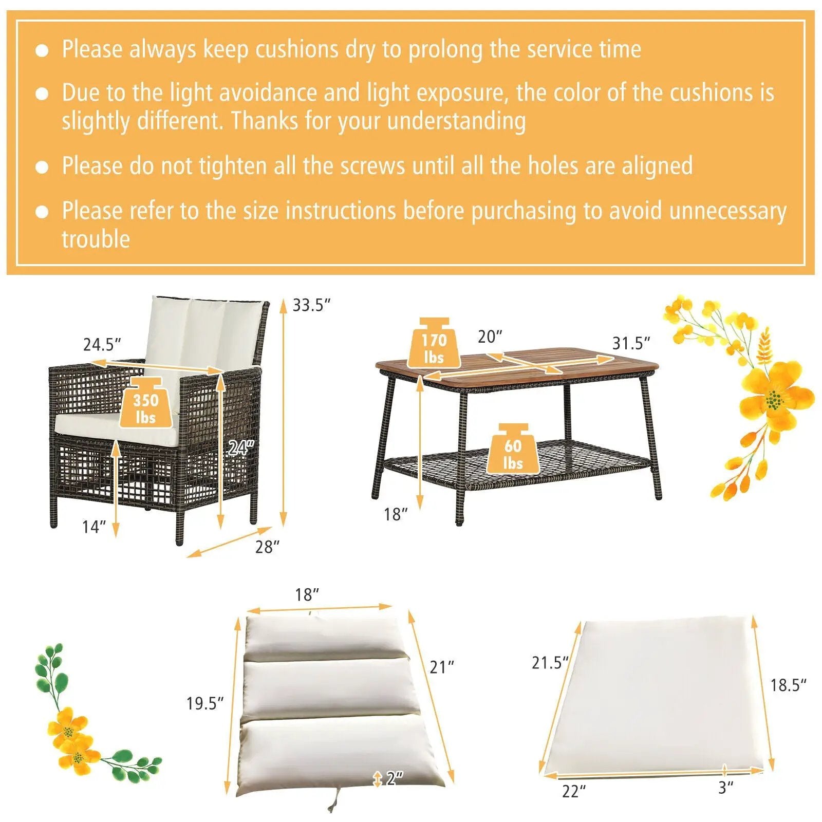 5 Pieces Patio Rattan Furniture Set Cushioned Sofa Armrest Wooden Tabletop-Off White by DirectDeals