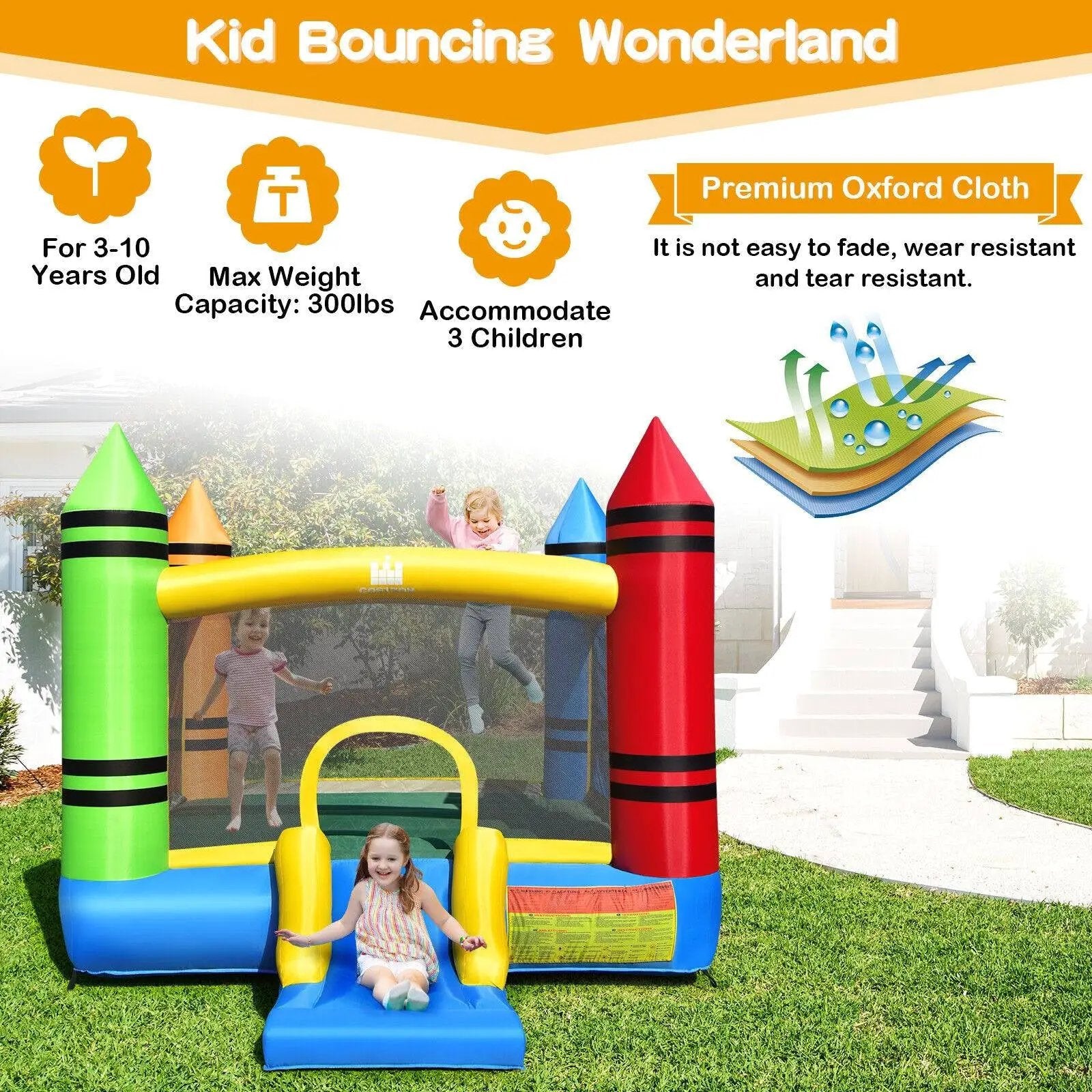 Kids Inflatable Bounce House with Slide and Ocean Balls Not Included Blower by DirectDeals