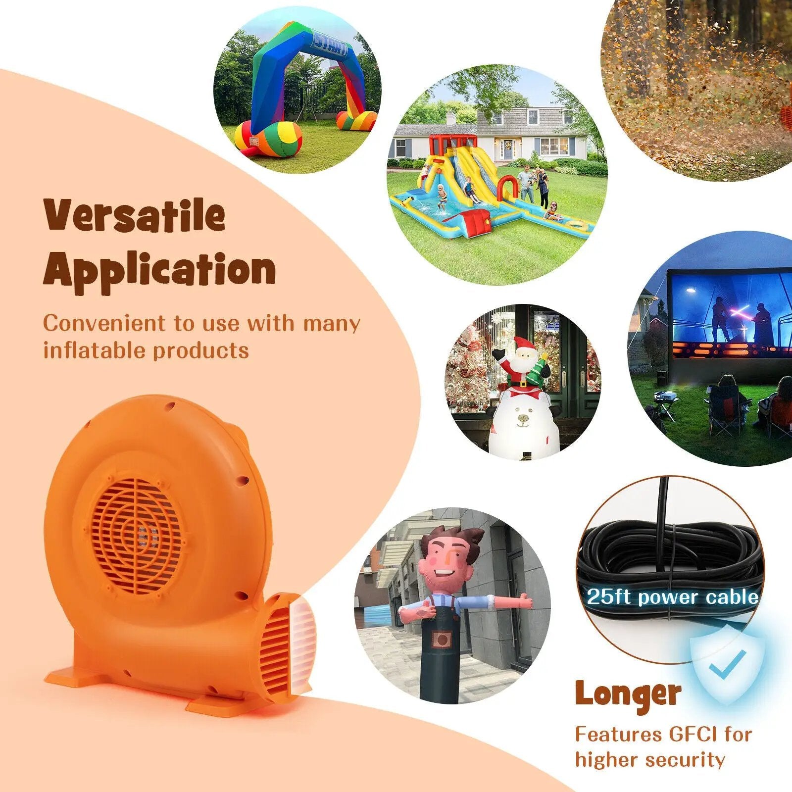 550W Air Blower (0.7HP) for Inflatables with 25 feet Wire and GFCI Plug by DirectDeals