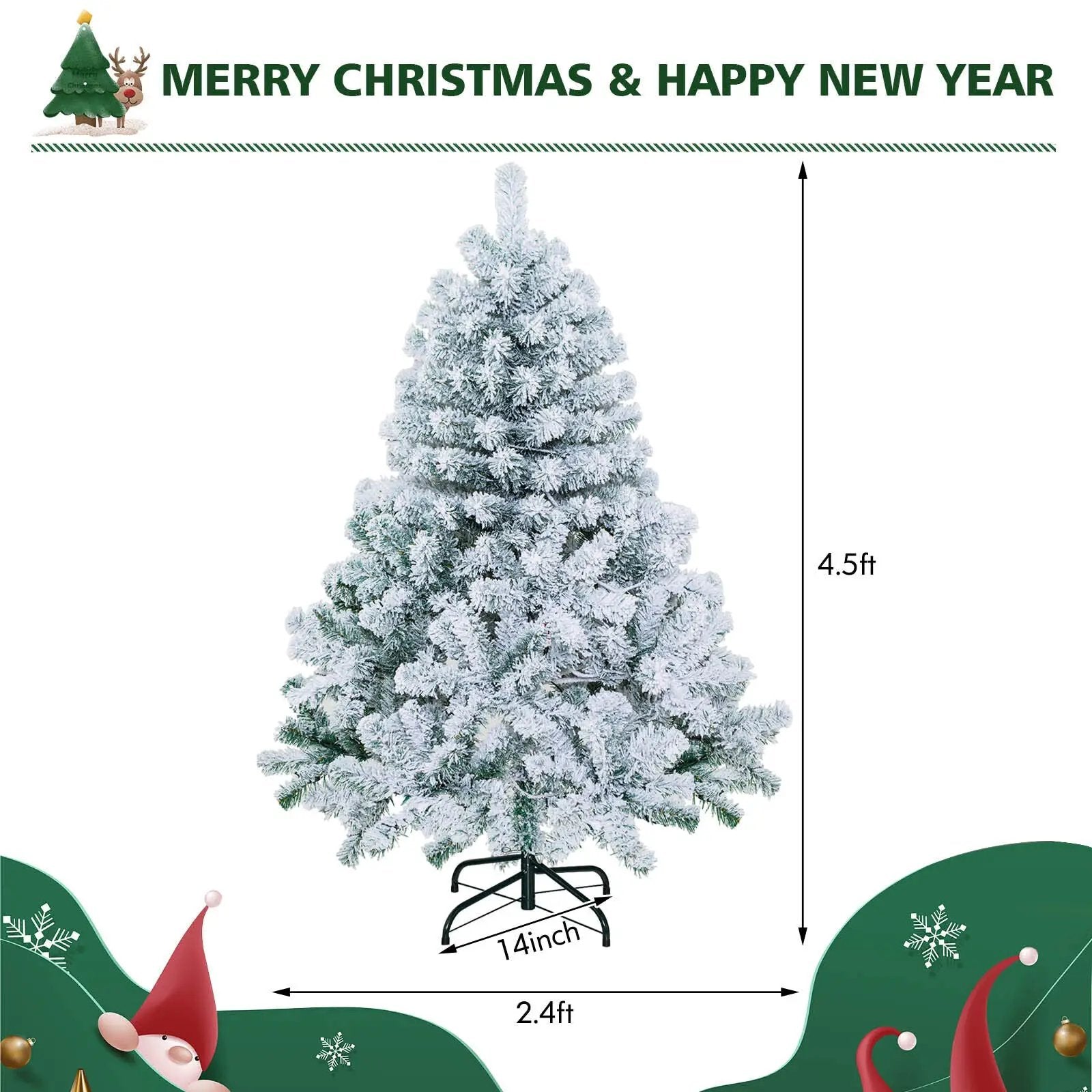 4.5 Feet Pre-Lit Premium Snow Flocked Christmas Tree with 150 Lights by DirectDeals