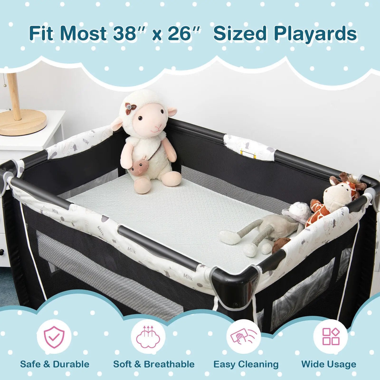 38 x 26 Inch Dual Sided Pack and Play Baby Mattress Pad with Removable Washable Cover-White by DirectDeals