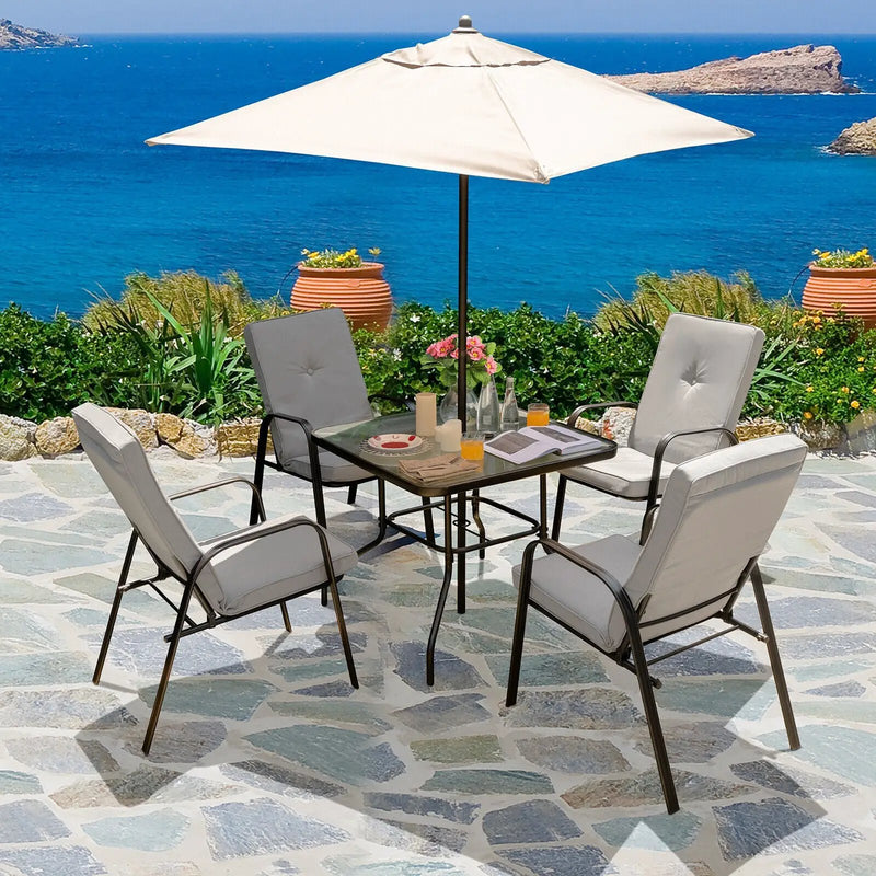 35 Inch Patio Dining Square Tempered Glass Table with Umbrella Hole by DirectDeals