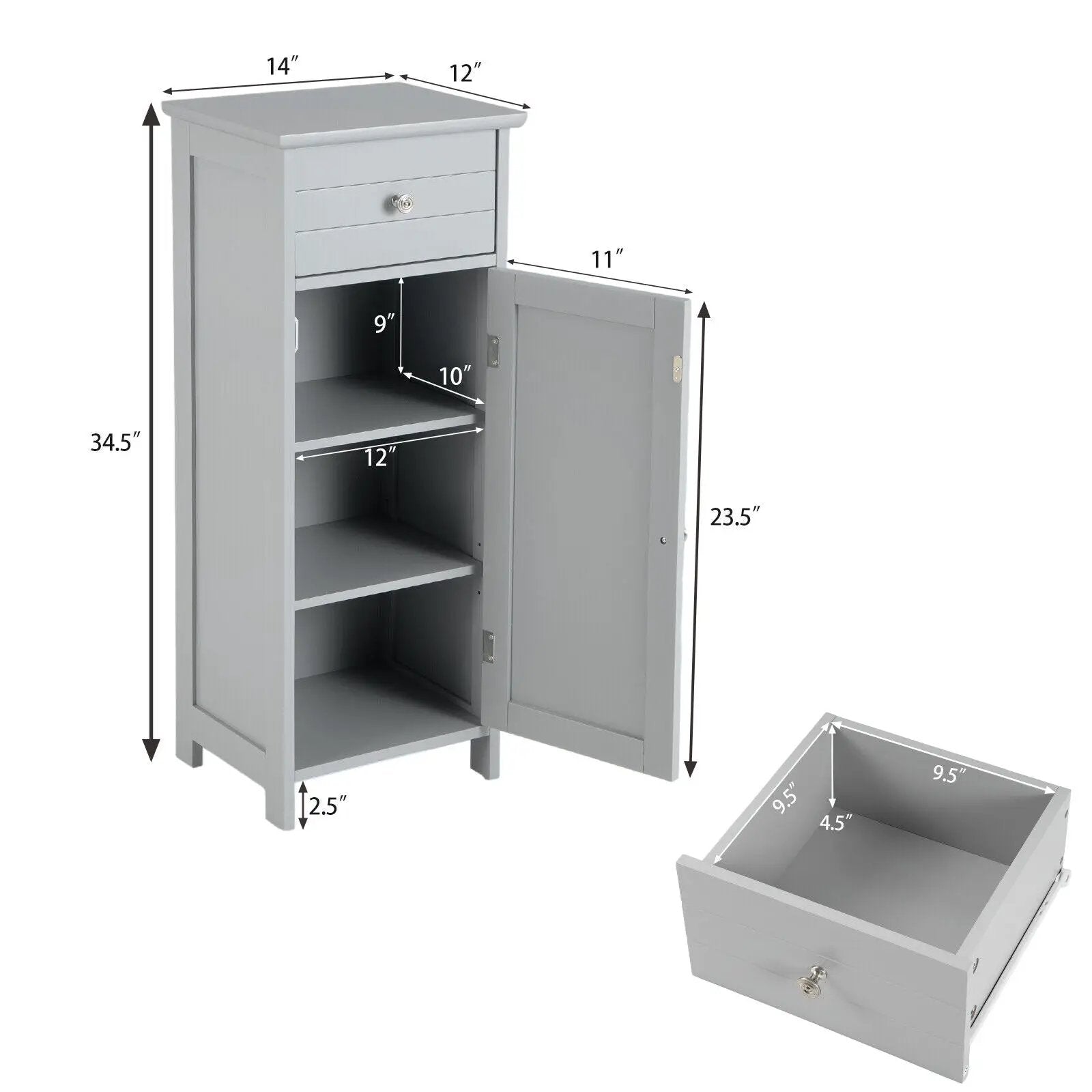 Wooden Bathroom Floor Storage Cabinet with Drawer and Shelf by DirectDeals