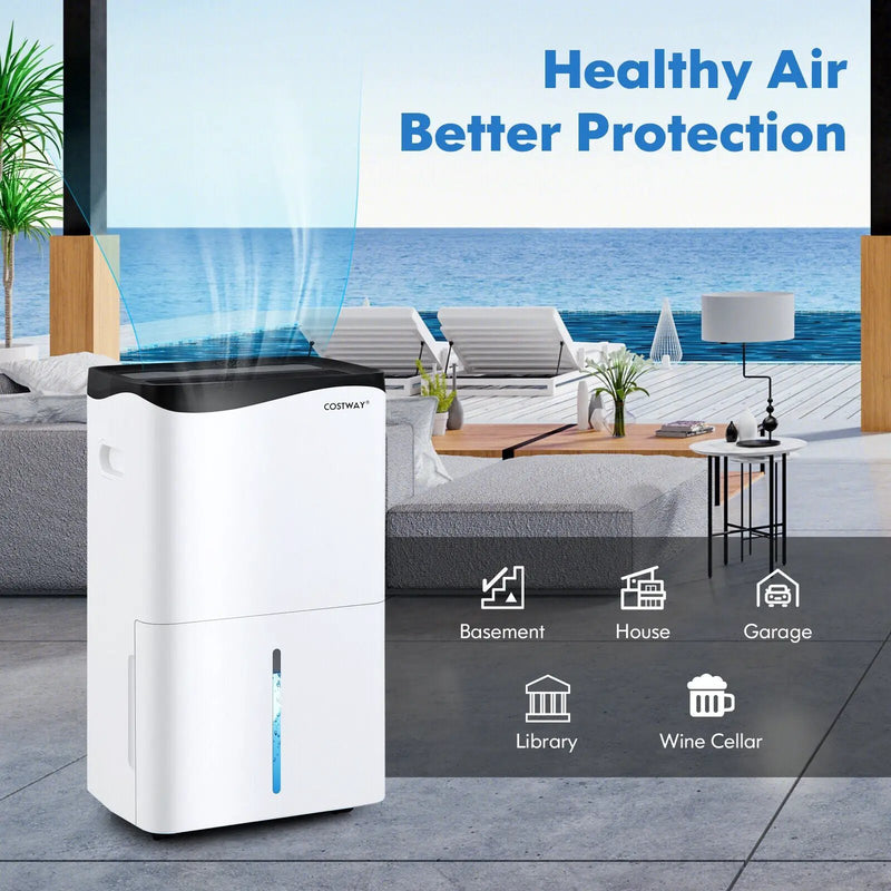 100-Pint Dehumidifier with Smart App and Alexa Control for Home and Basements-White by DirectDeals