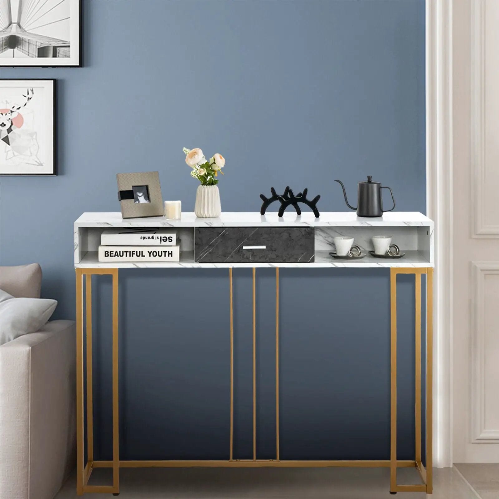 Narrow Long Sofa Table for Living Room-White by DirectDeals