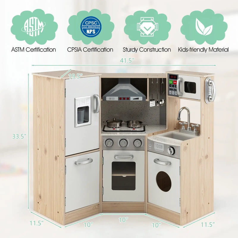 Kids Corner Wooden Kitchen Playset with Cookware Accessories by DirectDeals