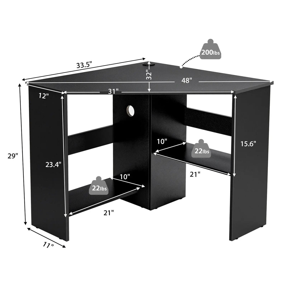 Corner Computer Desk with Storage Shelf - Triangle Design, photo 5 of 11